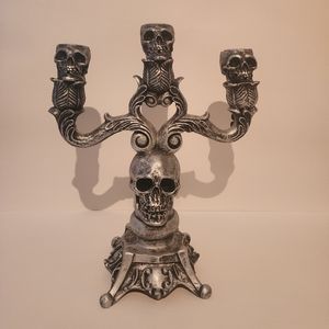 Candelabra Halloween Martha Stewart Skull Gothic Silver Candle Holder